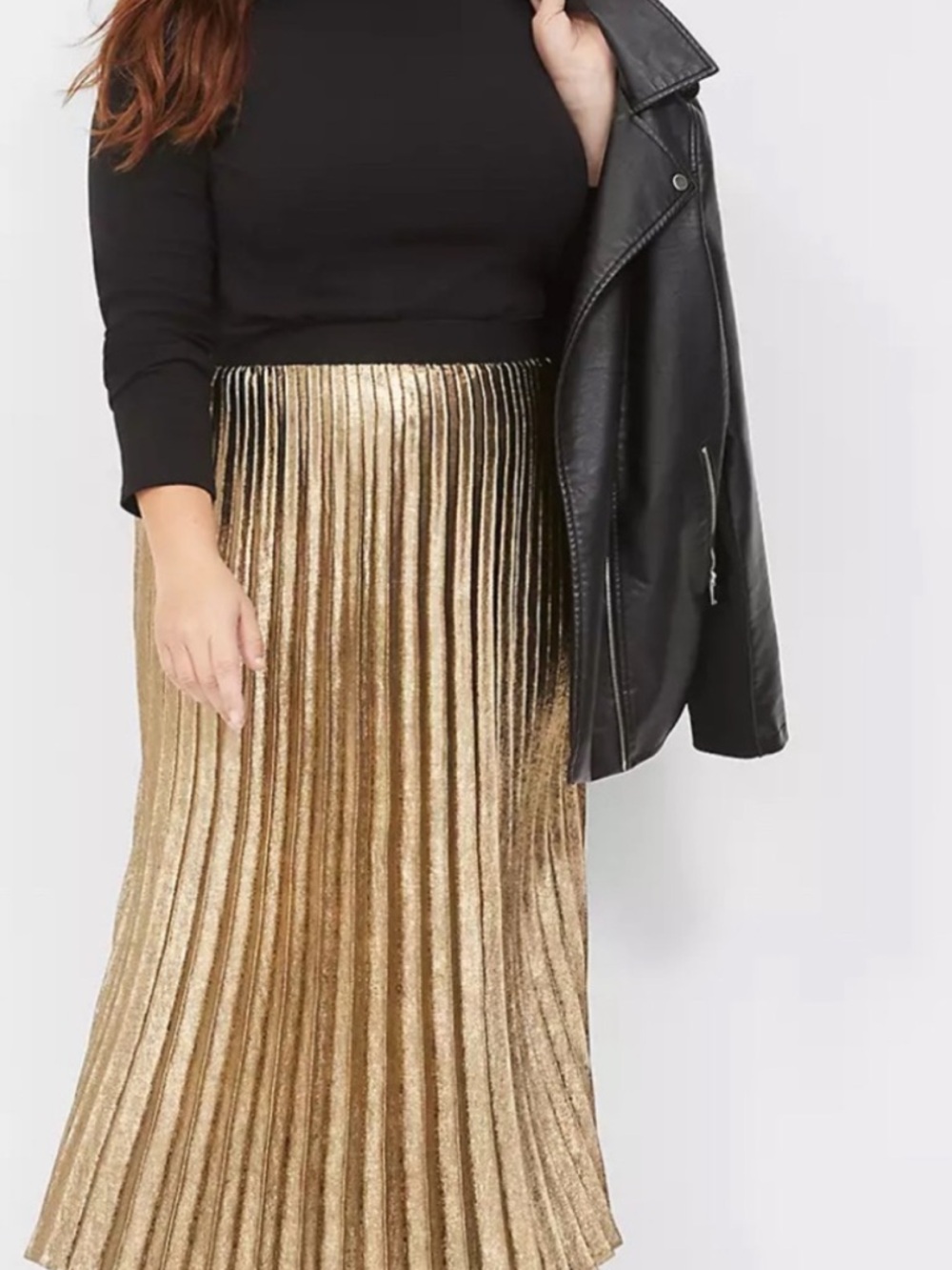 Lane Bryant Metallic Gold Pleated Midi Skirt - Size 18/20